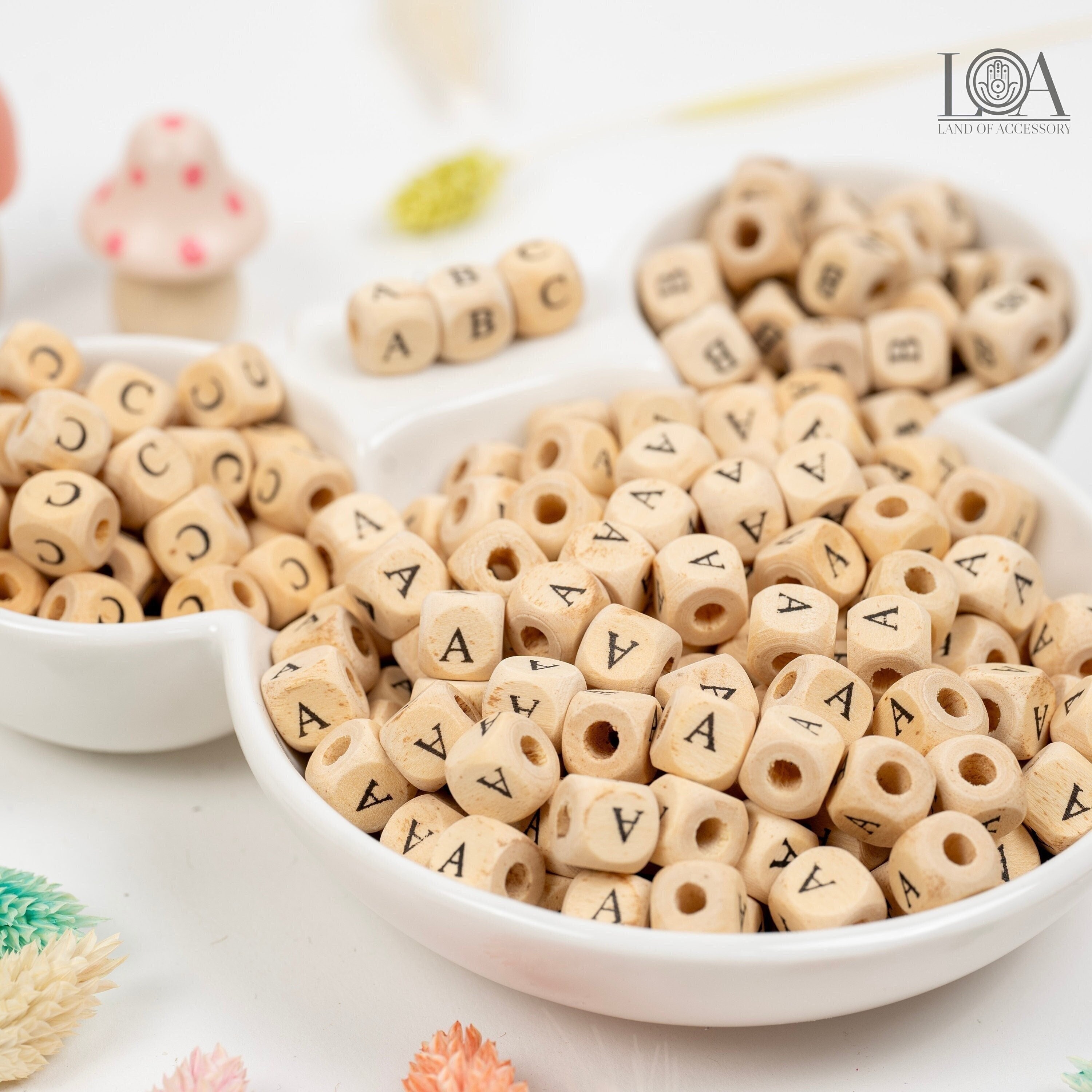 Wood Alphabet Letter Beads / Big Wooden Cube Initial Bead / Square Bead  (You Pick Letter or We Pick By Random / 10mm / Colorful Mix) CHM2393