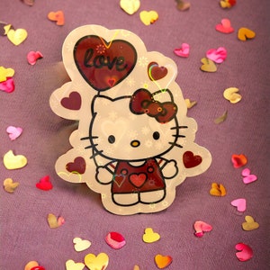 Kitty Valentine&#39;s Heart Balloon Sticker (Holographic/Hearts)