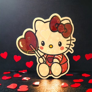 Kitty Valentine&#39;s Sucker Sticker (Holographic/Hearts)