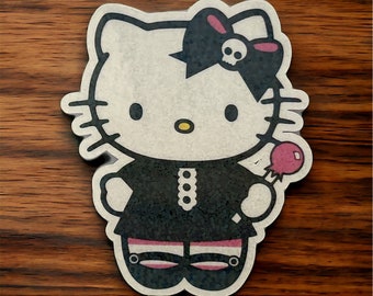 Cute Kitty in Black Gothic Outfit Sticker (Holographic/Dots)