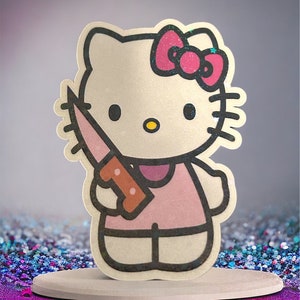 Kitty Kitchen Knife Cutie Sticker (Holographic/Tiny Stars)