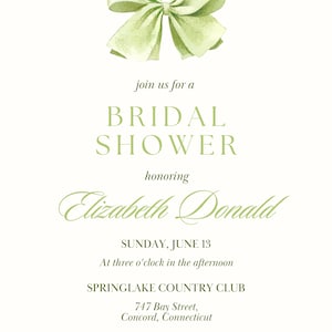 Toile Floral Bridal Shower Invitation Template, 5x7 Green Floral Bridal Invitation with Bow, Elegant Garden Toile Bridal Invitation Template image 6
