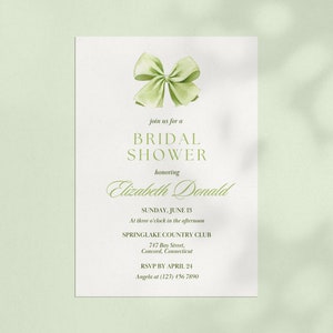 Toile Floral Bridal Shower Invitation Template, 5x7 Green Floral Bridal Invitation with Bow, Elegant Garden Toile Bridal Invitation Template image 2