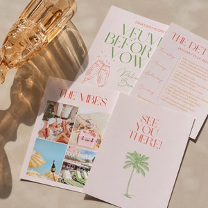 Veuve Before Vows Bachelorette Party Invitation & Itinerary Template  |  Pink Palm Beach Bachelorette Weekend Invite | Bachelorette Party