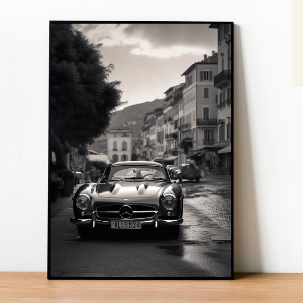 Mercedes 300 SL | Digital Print | Wall Art | Classic Car | Black and White | Car Poster | Wall Decor