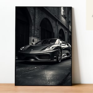Ferrari F430 Scuderia | Digital Print | Wall Art | Interior Design | Black and White | Vintage Poster | Car Poster | Retro Car Print |