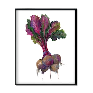 Remolacha. Verduras dibujadas con gouache y lápices de colores. Pósteres con ilustraciones de comida. Decoración del hogar, imprimible.