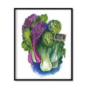 Verduras dibujadas con gouache y lápices de colores. Pósteres con ilustraciones de comida. Decoración del hogar, imprimible.