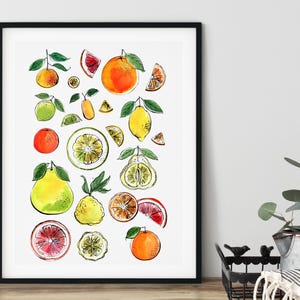 Posters Citrus sketch watercolor vector colors. Oranges and lemons
