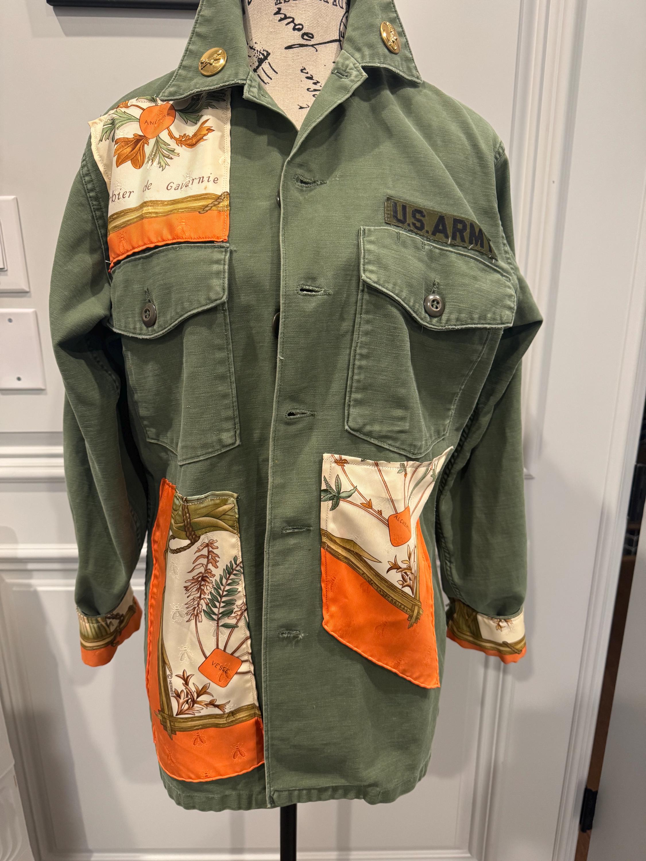 Vintage Military Jacket With Hermes Scarf Application - Etsy
