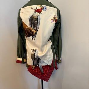 Vintage Military Jacket Reclaimed with altered  Silk Scarf size small