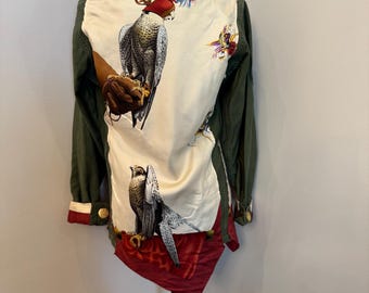 Vintage Military Jacket Reclaimed with altered  Silk Scarf size small