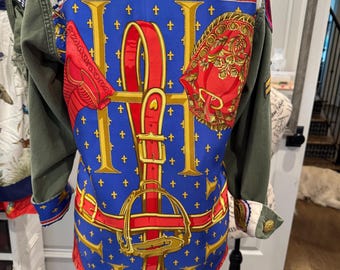 Vintage Military Jacket Reclaimed with altered  Silk Scarf size small
