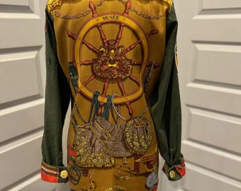Vintage Military Jacket with Hermes Scarf Application size medium