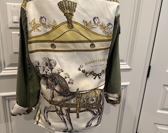 Vintage Military Jacket Reclaimed with altered  Silk Scarf size small