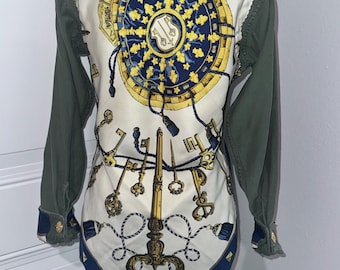 Vintage Military Jacket with Hermes Scarf Application