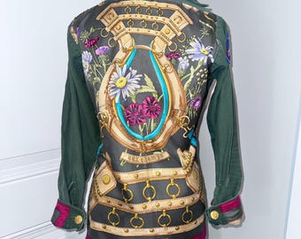 Vintage Military Jacket with Hermes Scarf Application xs