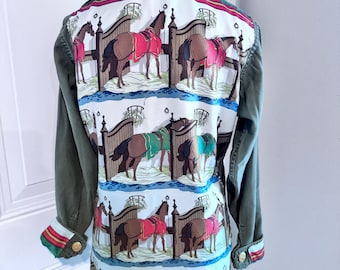 Vintage Military Jacket Reclaimed with altered  Silk Scarf size small