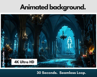 4K Animierter Hintergrund Black Gothic Castle Interior | Streaming, VTuber, Twitch, YouTube | Bonus Handy Wallpaper