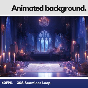 HD Animated Background | VTuber, Twitch, YouTube | Fantasy Gothic Purple Room | Bonus Phone Wallpaper
