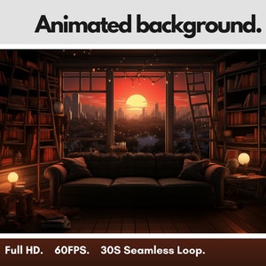 4K Animated Background | Streaming, VTuber, Twitch, YouTube | Cozy Autumn Library | Bonus Phone Wallpaper