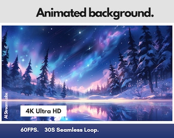 4K Animated Background Frozen Aurora Lake | Streaming, VTuber, Twitch, YouTube | Bonus Phone Wallpaper