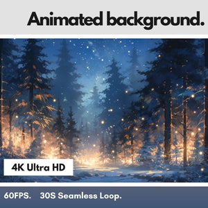 4K Animierter Hintergrund | Live Wallpaper, Livestreaming, VTuber, Twitch, YouTube | Verzauberte Winternacht | Bonus Handy Wallpaper