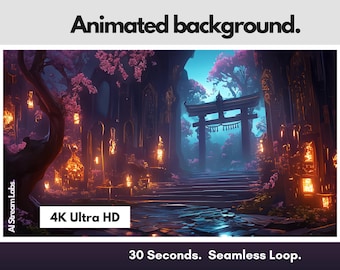 4K Animated Sakura Shrine Background: VTuber/Streaming + Mobile Wallpaper