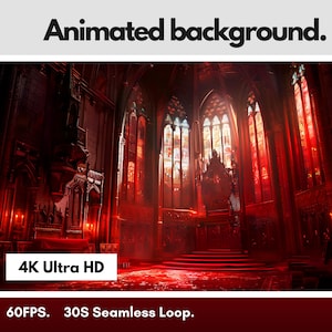 4K Animated Background Fantasy Gothic Red Cathedral | Streaming, VTuber, Twitch, YouTube | Bonus Phone Wallpaper