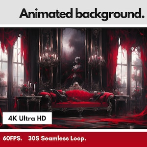 4K Animated Gothic Vampire Living Room Background: Streaming, VTuber