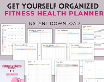 Fitness Health Planner | Goal Tracker | Wellness Guide | PDF Download Printable Fitness Journal | Meal & Weight Loss Planner
