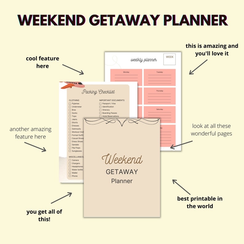 Weekend Getaway Planner Printable Travel Itinerary PDF Vacation Il 2hmi 