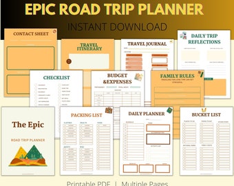 Epic Road Trip Planner | Travel Trip Checklist | Family Vacation Trip | 5 Day Trip Guide | Road Travel Journal | Travel Family Games|