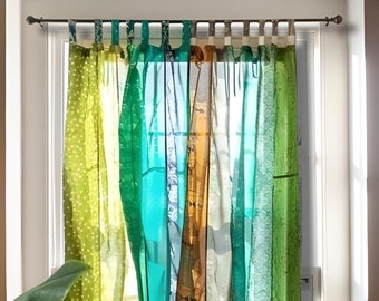 LIVRAISON GRATUITE - Rideaux indiens vintage en tissu de soie sari, rideau décoratif bohème hippie fait main, rideau en patchwork de décoration de chambre, décoration de fenêtre