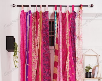 FREE SHIPPING - Indian Vintage Silk Sari Fabric Curtains Handmade Decorative Boho Hippie Curtain, Room Decor Patchwork Curtain, Window Decor