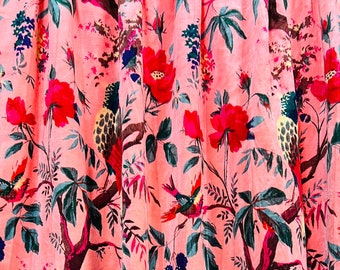Vintage Cotton Velvet Peach Pink Color Bird Print luxury Curtain, Boho Curtain, luxury Drapes Housewarming Gift.