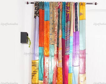 インド直輸入！ シルクサリー パッチワークカーテン 2枚セット インド直輸入！ シルクサリー パッチワークカーテン 2枚セット インド