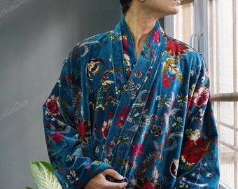 OFMD Velvet Banyan Fabric Kimono Cotton Velvet Robe Long, Original OFMD break up robe Printed Kimono With Tassels Velvet Robe