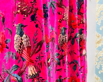 Vintage Cotton Velvet Hot Pink Color Bird print luxury Curtain, Boho Curtain, luxury Drapes Housewarming Gift