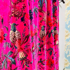 Vintage Cotton Velvet Hot Pink Color Bird print luxury Curtain, Boho Curtain, luxury Drapes Housewarming Gift