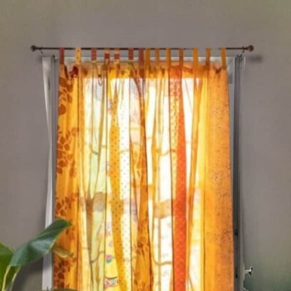 EXPRESS SERVICE of Indian Vintage Old Silk Sari Fabric Made Theme Patchwork color Curtain Door Window Curtain Home Room Door Window Curtain