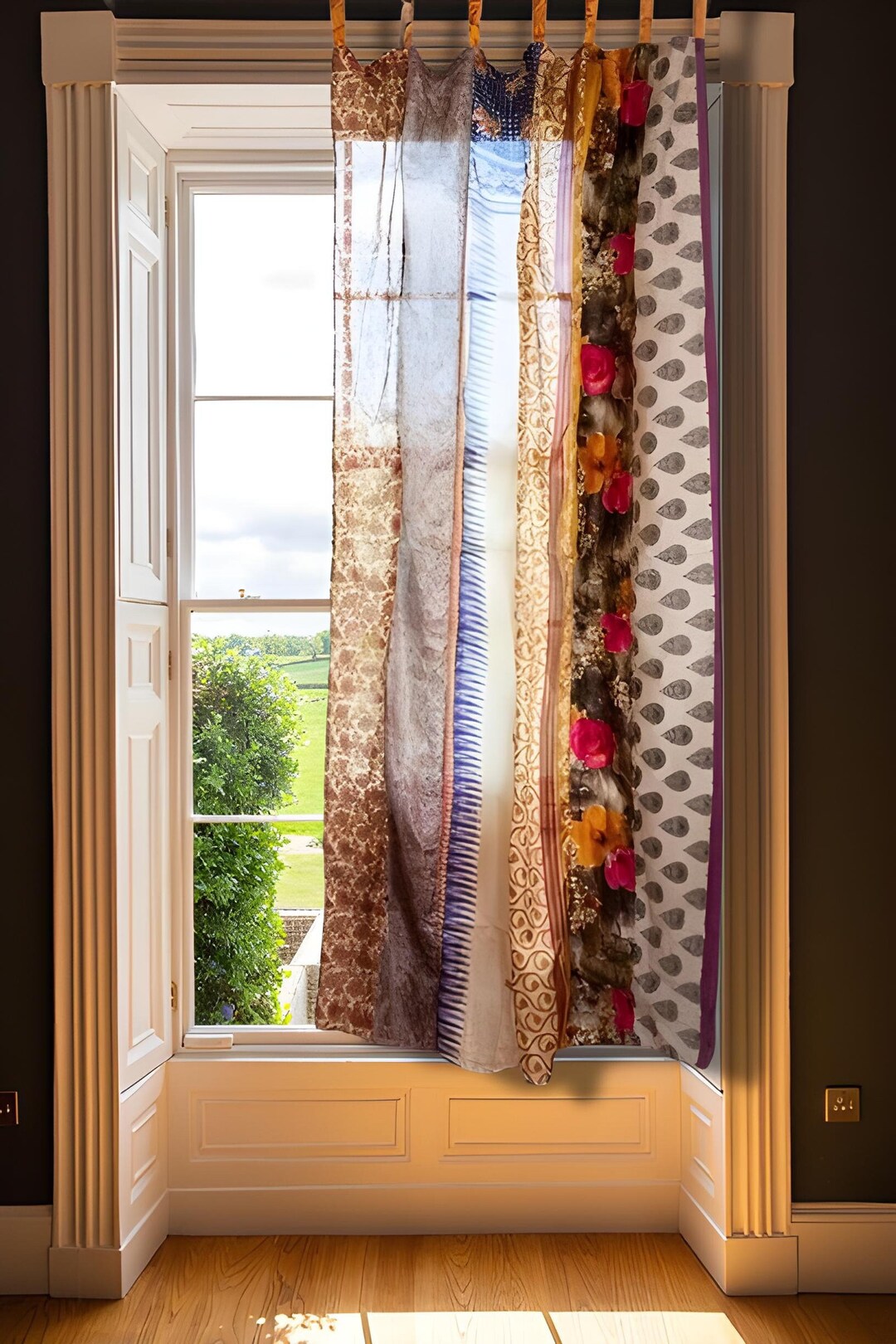 EXPRESS SERVICE of Indian Vintage Old Silk Sari Fabric Handmade Curtain ...