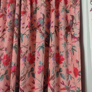 Vintage Cotton Velvet Peach Pink Color Bird Print luxury Curtain, Boho Curtain, luxury Drapes Housewarming Gift.