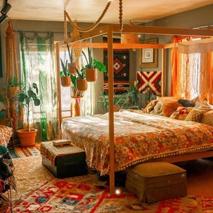 Tenda Porta Boho In Seta Patchwork - 120x220 Cm, Sari Indiano Riciclato, Stile Hippie - Foto 10