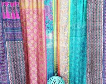 Wholesale Lot of Indian Vintage Old Silk Sari Multi color Handmade Patchwork Curtain Door Drape Window Home Decor Recycled Curtain