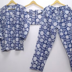 Made in India Hand Block Print Nightwear Set Women's Night Dress Soft Cotton Floral Pattern Dress Shirt Pajama Set Dress Ladies Sleepwear image 6