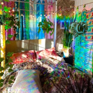 KRAAFTY Indian Old Silk Blend Sari Curtains - Unique Patchwork Window Drapes For Livingroom And Bedroom - Light Filtering Home Décor Curtains - 84 Inch Length, Blue Color - Foto 3