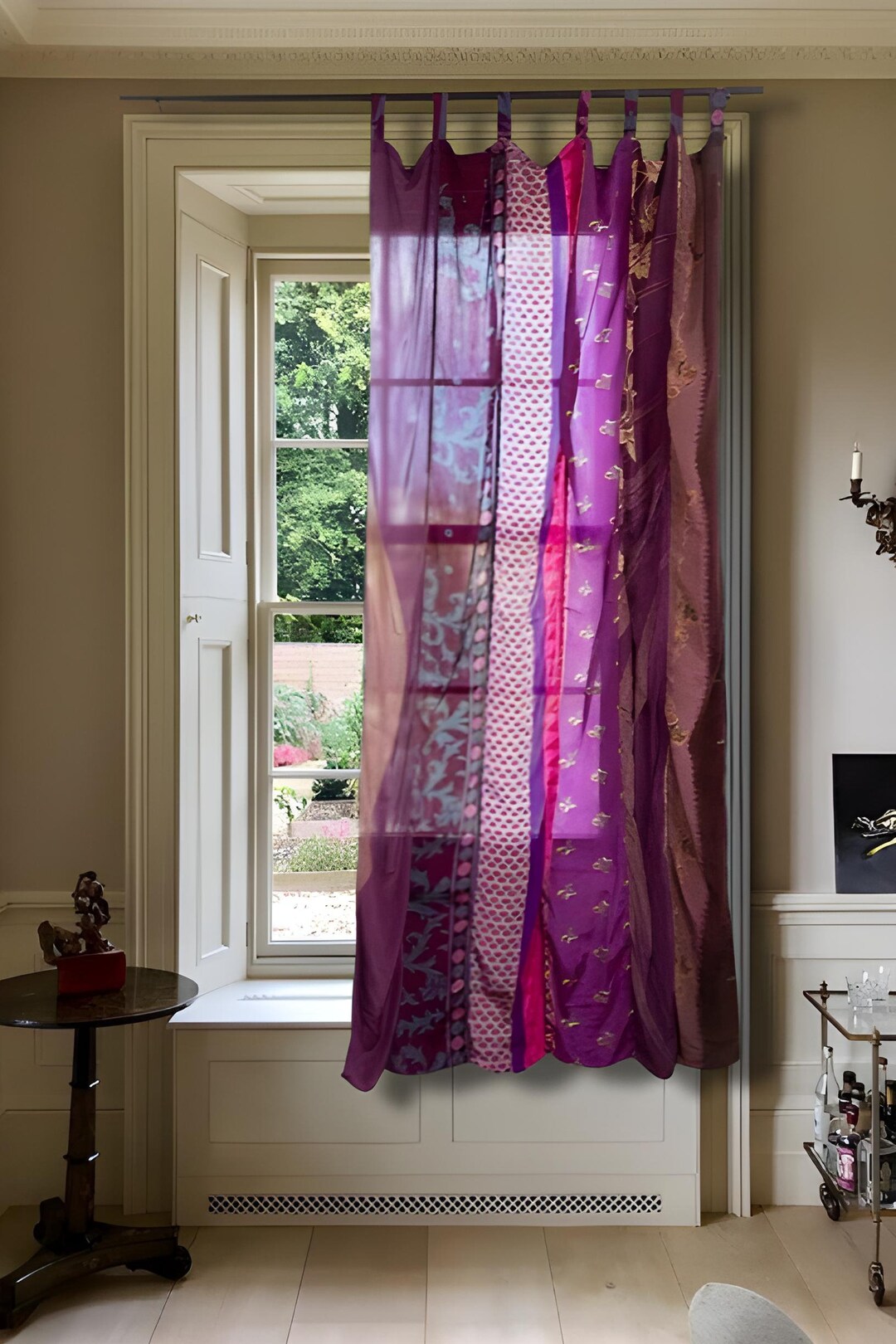 EXPRESS SERVICE of Indian Vintage Old Silk Sari Fabric Handmade Curtain ...