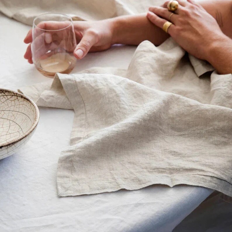 Flax Linen Cotton Cloth Dinner Napkin 18x18 with Lace 18x18 inch Linen,Wedding Napkins, Set of 12, Size: 18 x 18, Beige