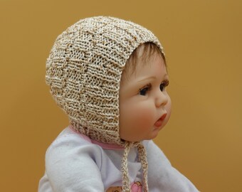 Bonnet Baby Mütze, handgestrickt aus Baumwolle / Bambus